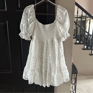 Vici White Puff Sleeve Smocked Dress